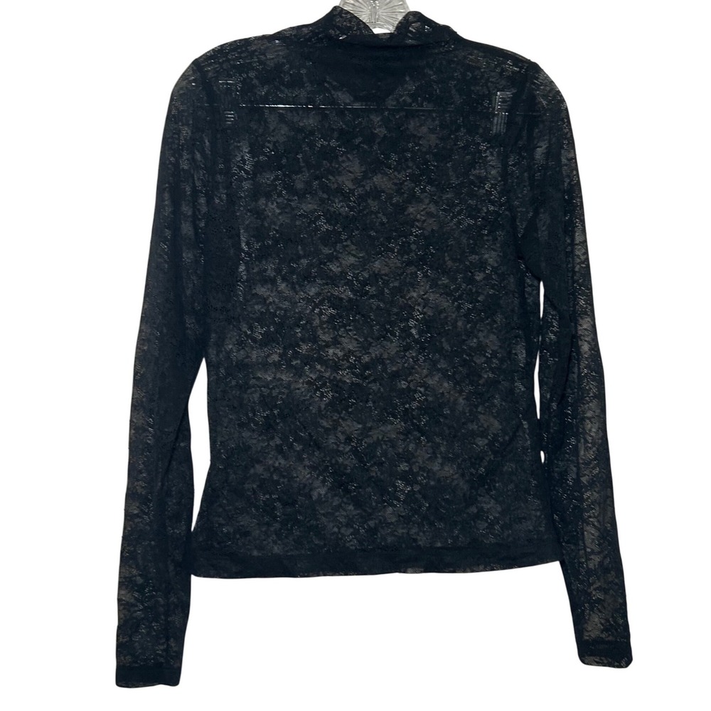 French Connection Black Sheer Floral Lace Mock Neck Long Sleeve Top Small vamp